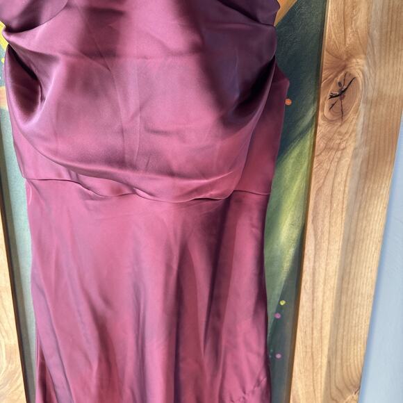Anthropology Revelry Skye Maroon Midi Size 10 Cowl neck Satin Fitted Slip Dress - Picture 3 of 13